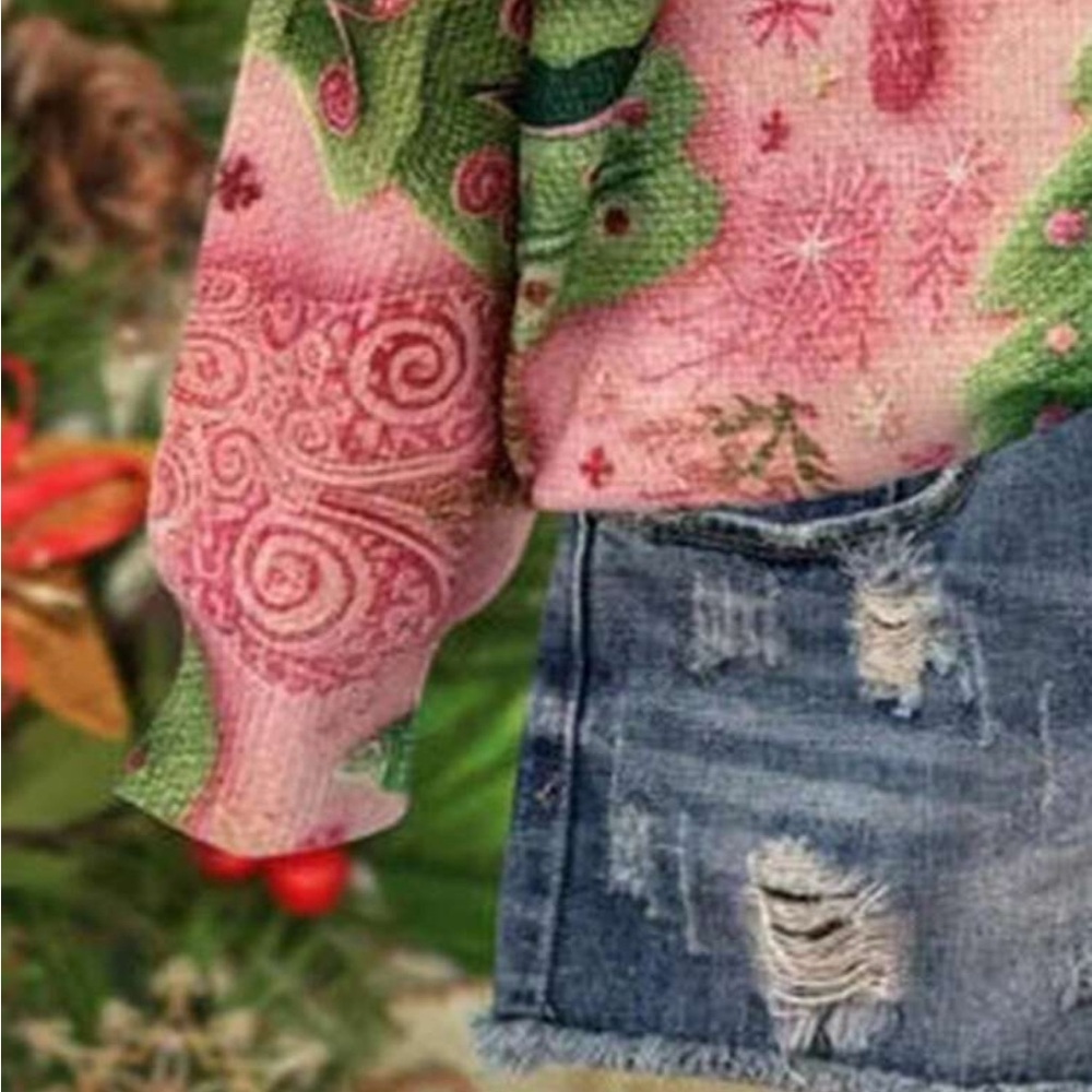 Festive Pink and Green Christmas Sweatshirt - Picture 2 of 4